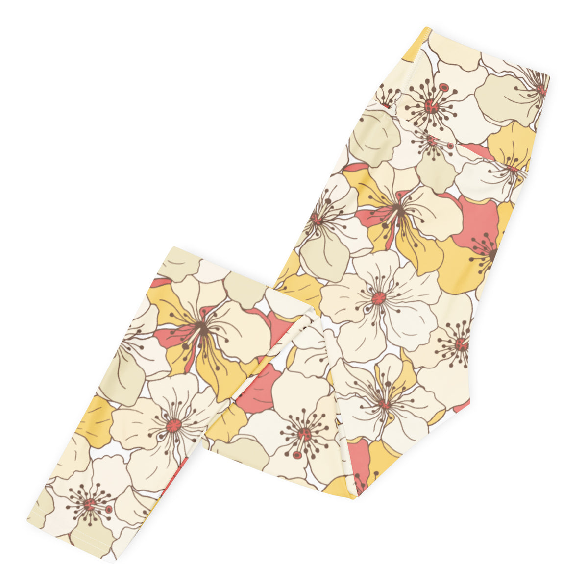 Women's Vintage Cream Floral Buttery Soft Yoga Leggings - Quick Drying, High Waisted Comfort