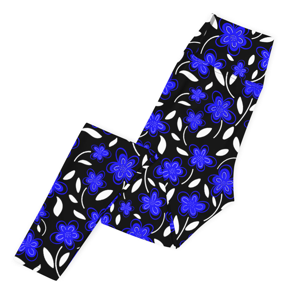 Women's Vibrant Blue Floral Buttery Soft Yoga Leggings - Quick Drying, High Waisted Comfort