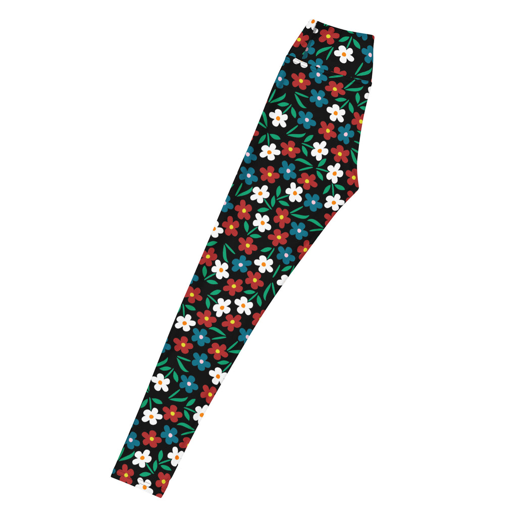 Women's Black Floral Buttery Soft Yoga Leggings - Quick Drying, High Waisted Comfort