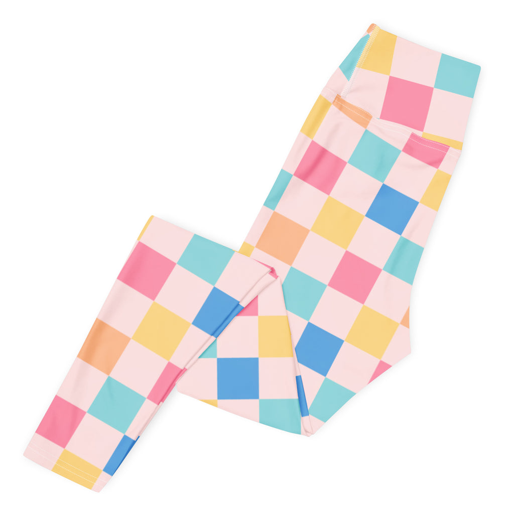 Women's Colorful Pastel Checkered Buttery Soft Yoga Leggings - Quick Drying, High Waisted Comfort
