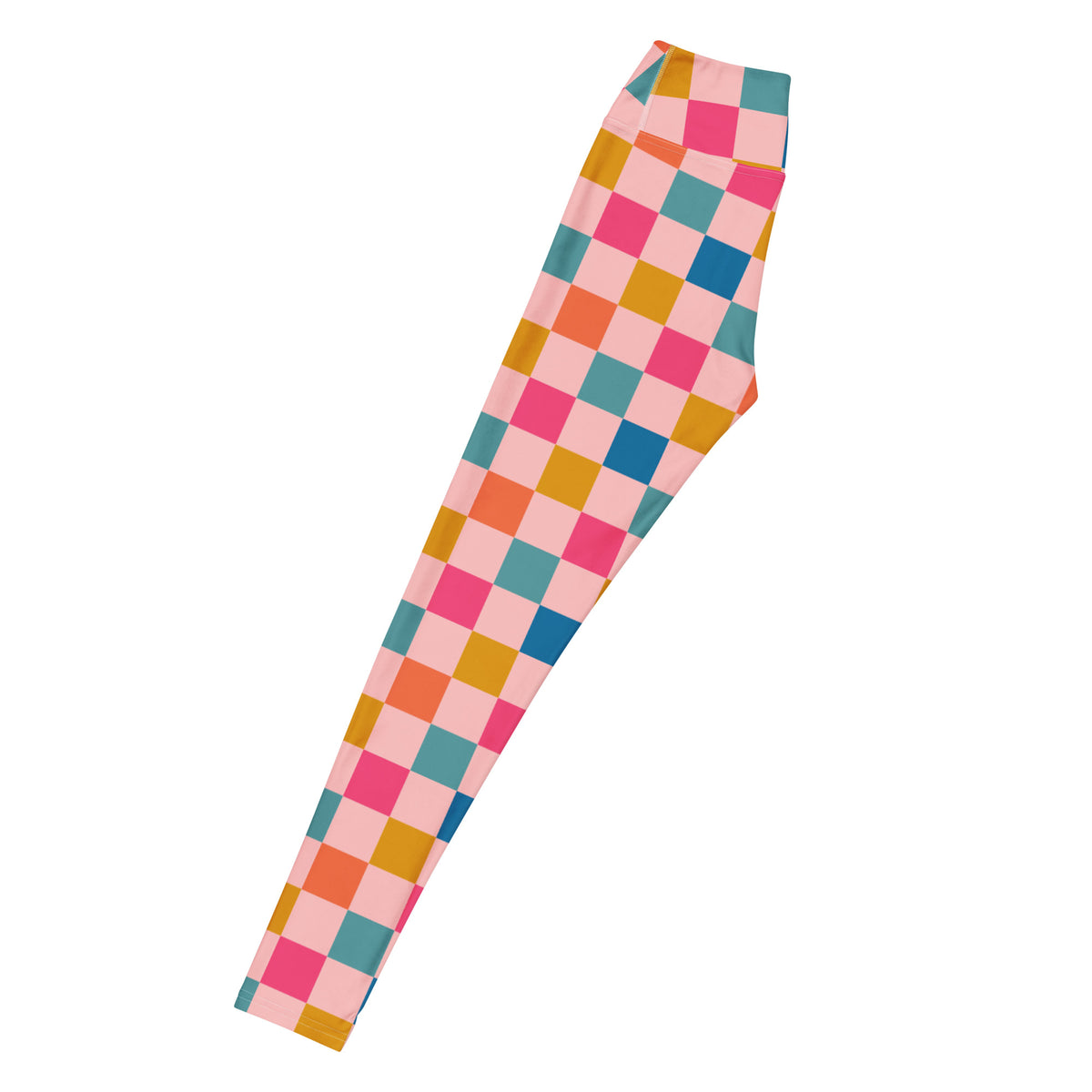Women's Colorful Pink Checkered Buttery Soft Yoga Leggings - Quick Drying, High Waisted Comfort