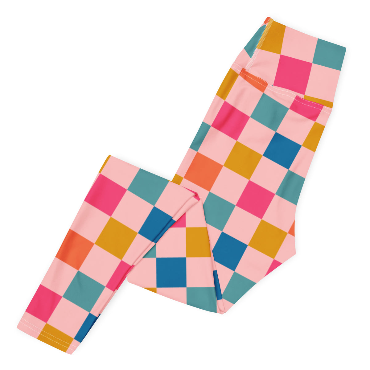 Women's Colorful Pink Checkered Buttery Soft Yoga Leggings - Quick Drying, High Waisted Comfort