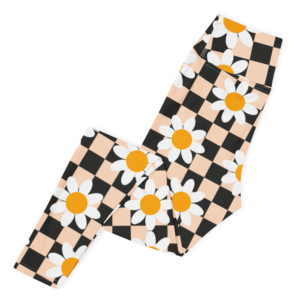Women's Daisy Checkered Buttery Soft Yoga Leggings - Quick Drying, High Waisted Comfort