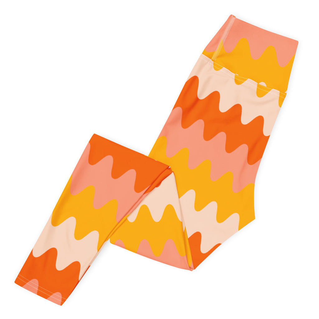Women's Orange Wavy Stripe Buttery Soft Yoga Leggings - Quick Drying, High Waisted Comfort