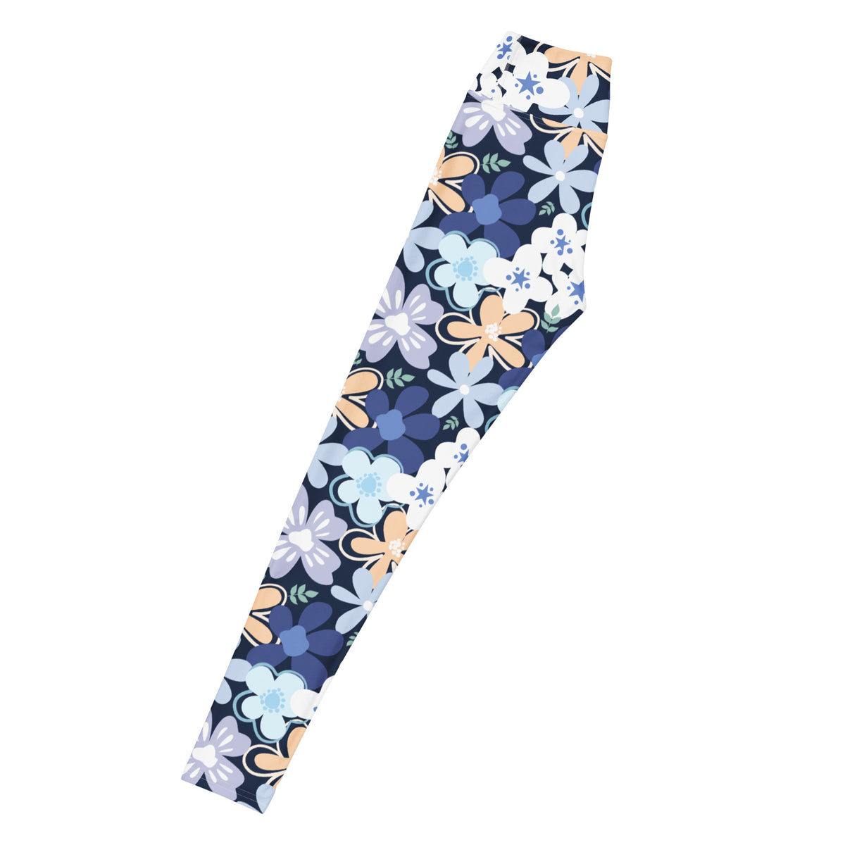 Women's Navy Blue Flowers Buttery Soft Yoga Leggings - Quick Drying, High Waisted Comfort
