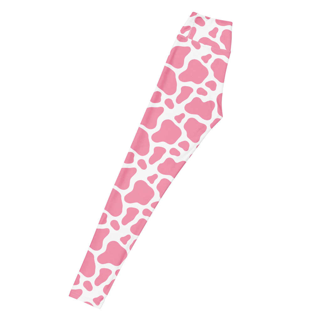 Women's Pink Cow Print Buttery Soft Yoga Leggings - Quick Drying, High Waisted Comfort