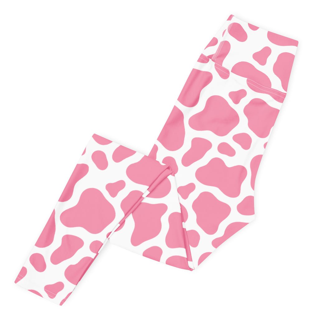 Women's Pink Cow Print Buttery Soft Yoga Leggings - Quick Drying, High Waisted Comfort