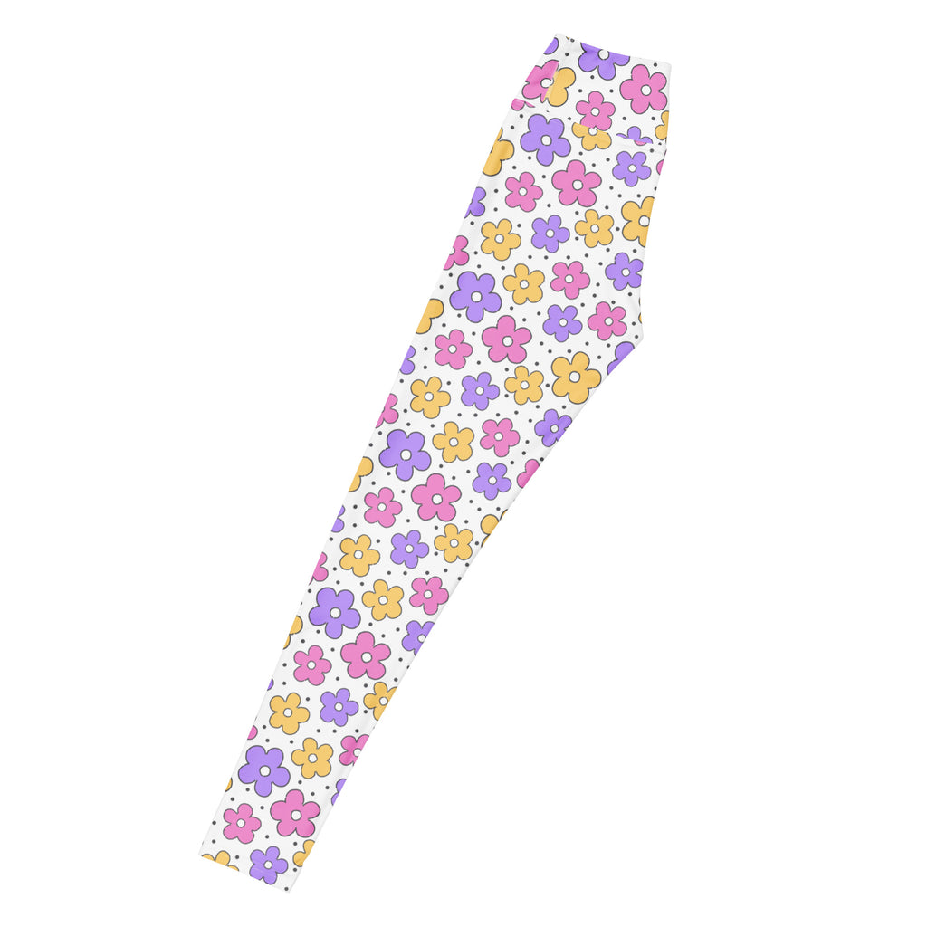 Women's Pink Purple Yellow Floral Buttery Soft Yoga Leggings - Quick Drying, High Waisted Comfort