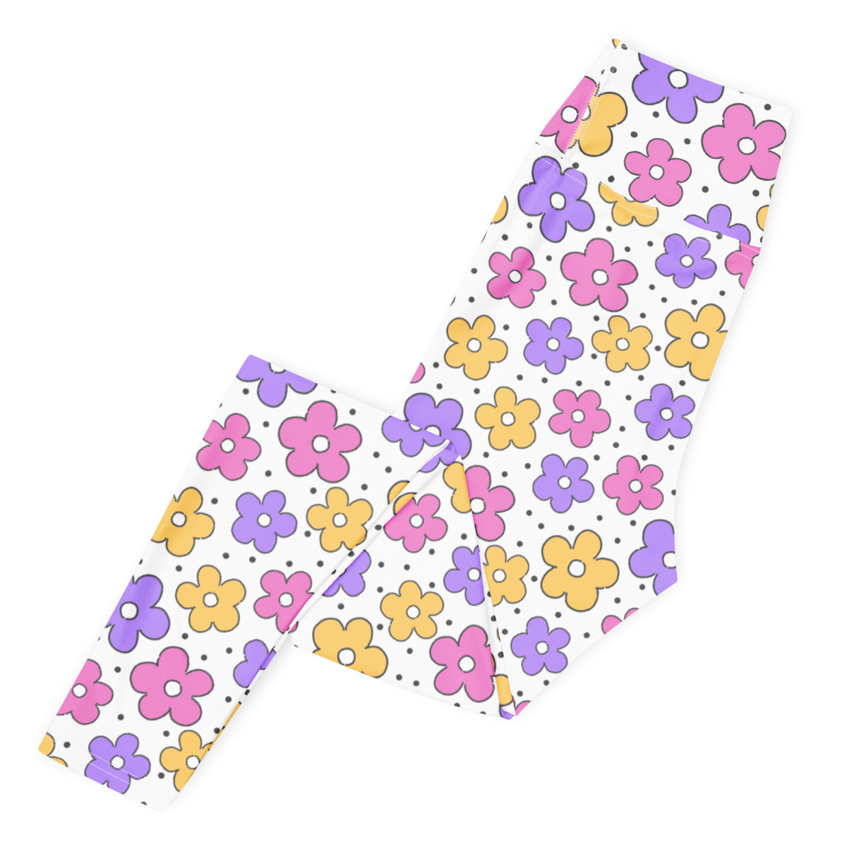 Women's Pink Purple Yellow Floral Buttery Soft Yoga Leggings - Quick Drying, High Waisted Comfort