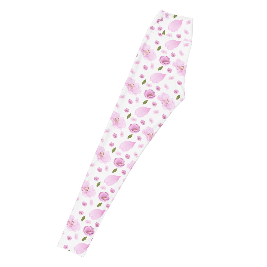 Women's Pink Watercolor Floral Buttery Soft Yoga Leggings - Quick Drying, High Waisted Comfort