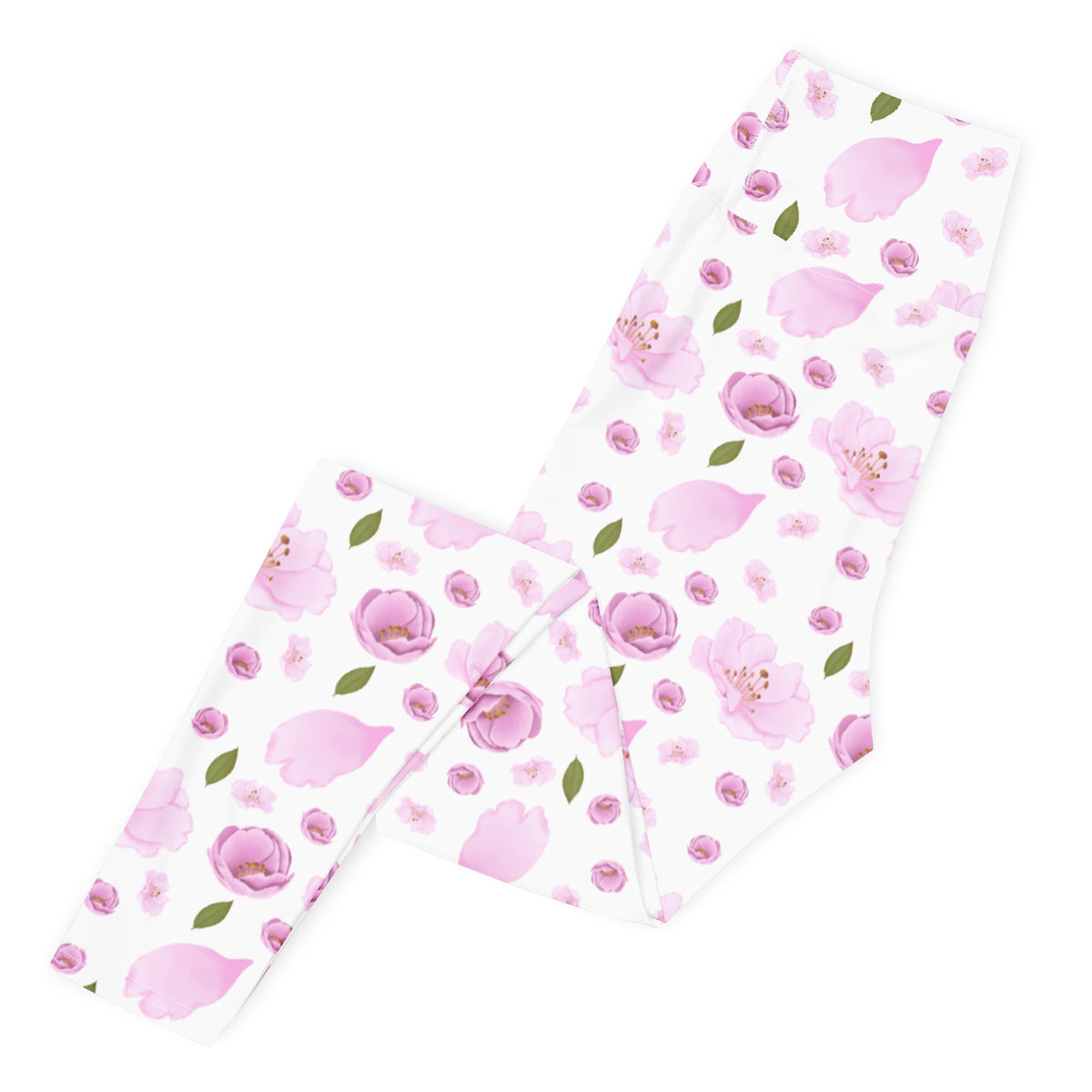 Women's Pink Watercolor Floral Buttery Soft Yoga Leggings - Quick Drying, High Waisted Comfort