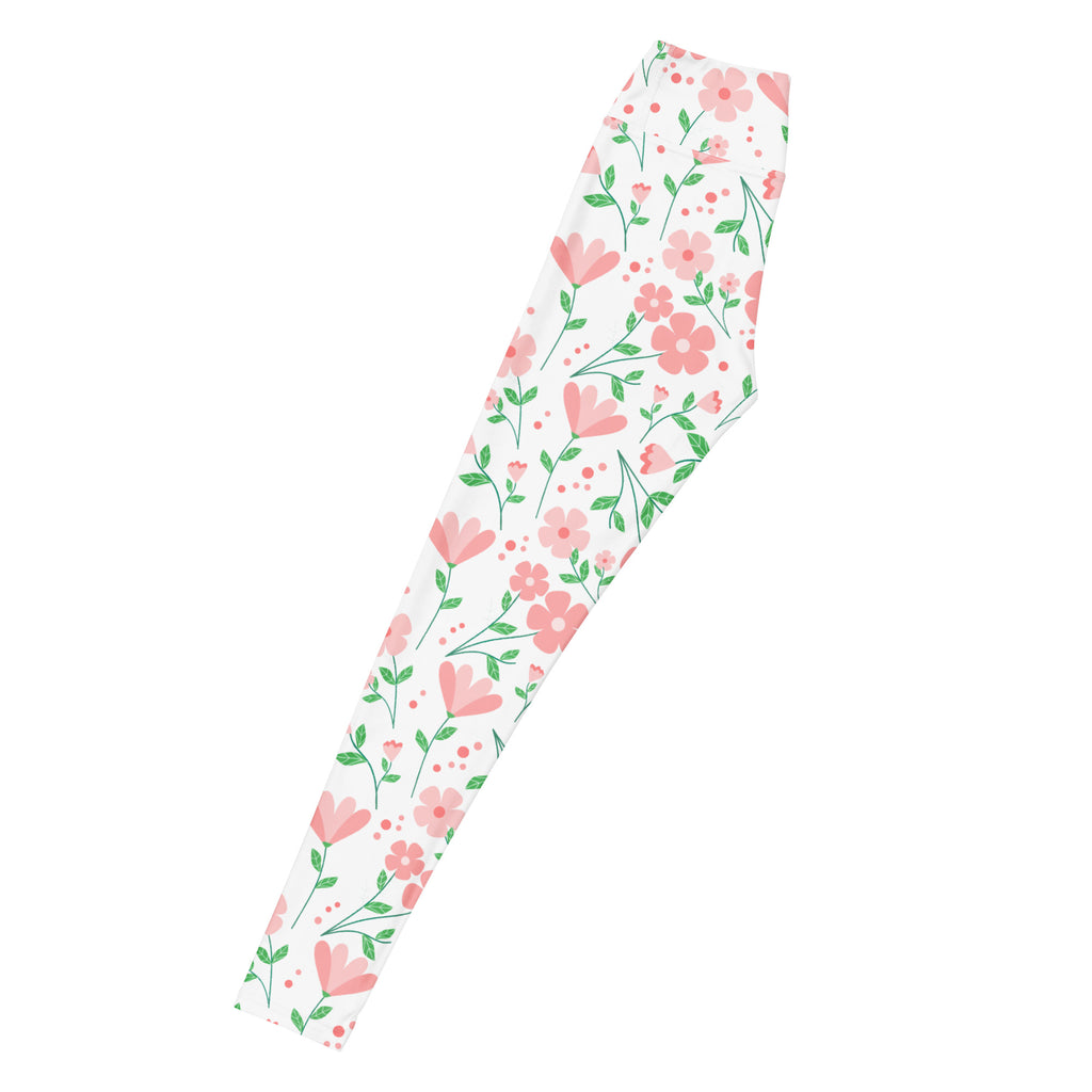 Women's Pink Flowers Buttery Soft Yoga Leggings - Quick Drying, High Waisted Comfort