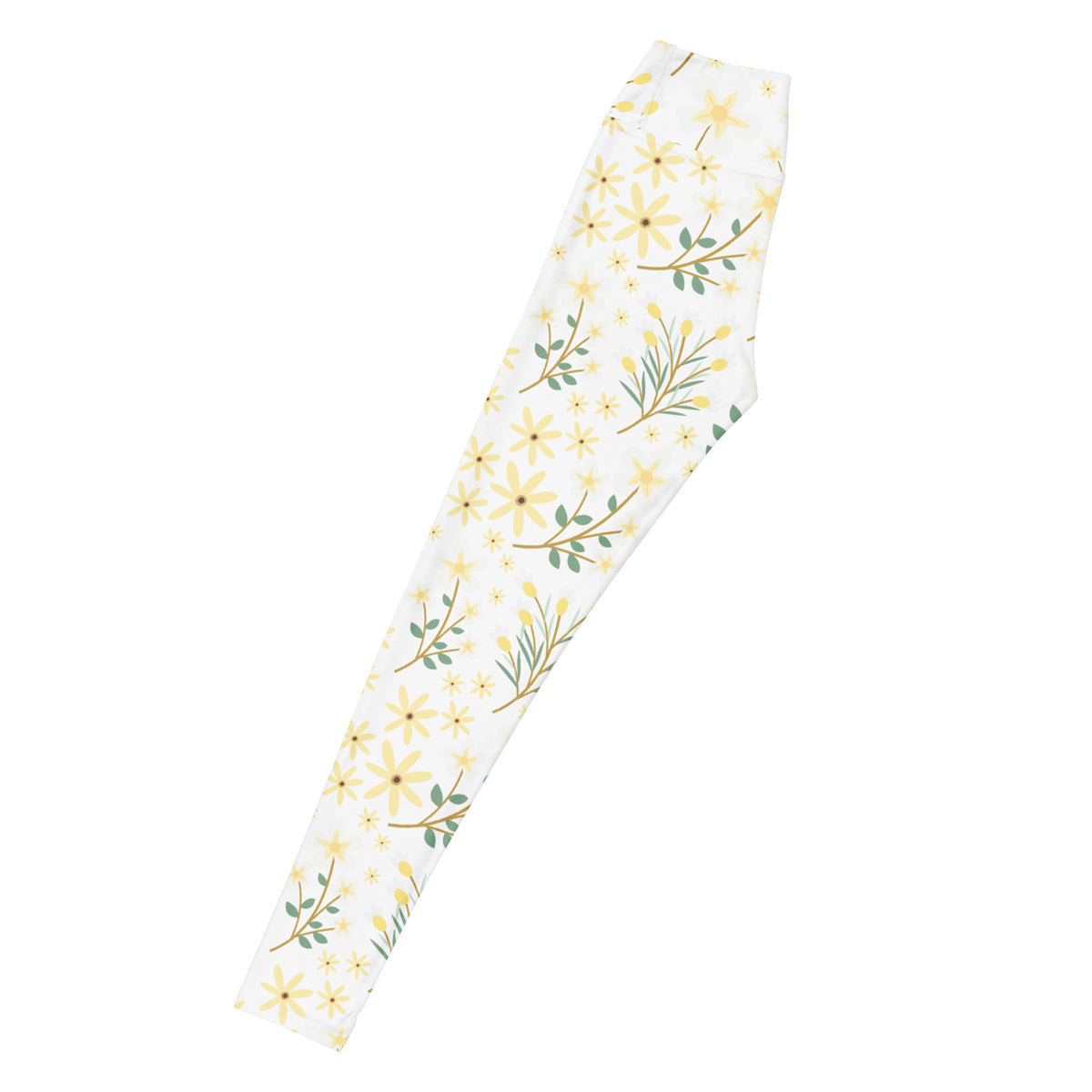 Women's Yellow Wildflower Buttery Soft Yoga Leggings - Quick Drying, High Waisted Comfort