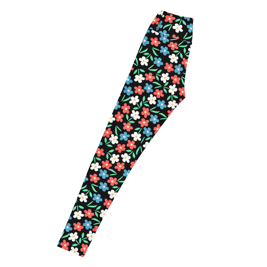 Women's Colorful Black Floral Buttery Soft Yoga Leggings - Quick Drying, High Waisted Comfort