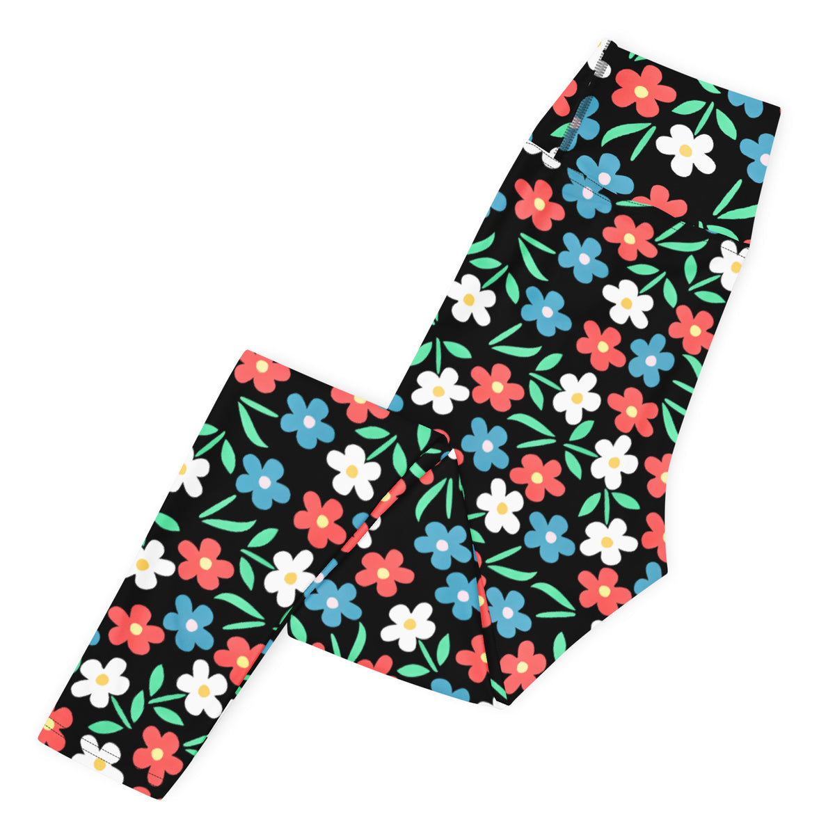 Women's Colorful Black Floral Buttery Soft Yoga Leggings - Quick Drying, High Waisted Comfort
