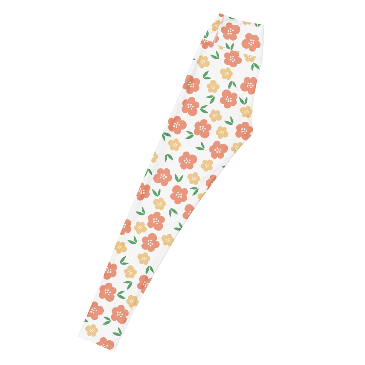 Women's Orange Floral Buttery Soft Yoga Leggings - Quick Drying, High Waisted Comfort