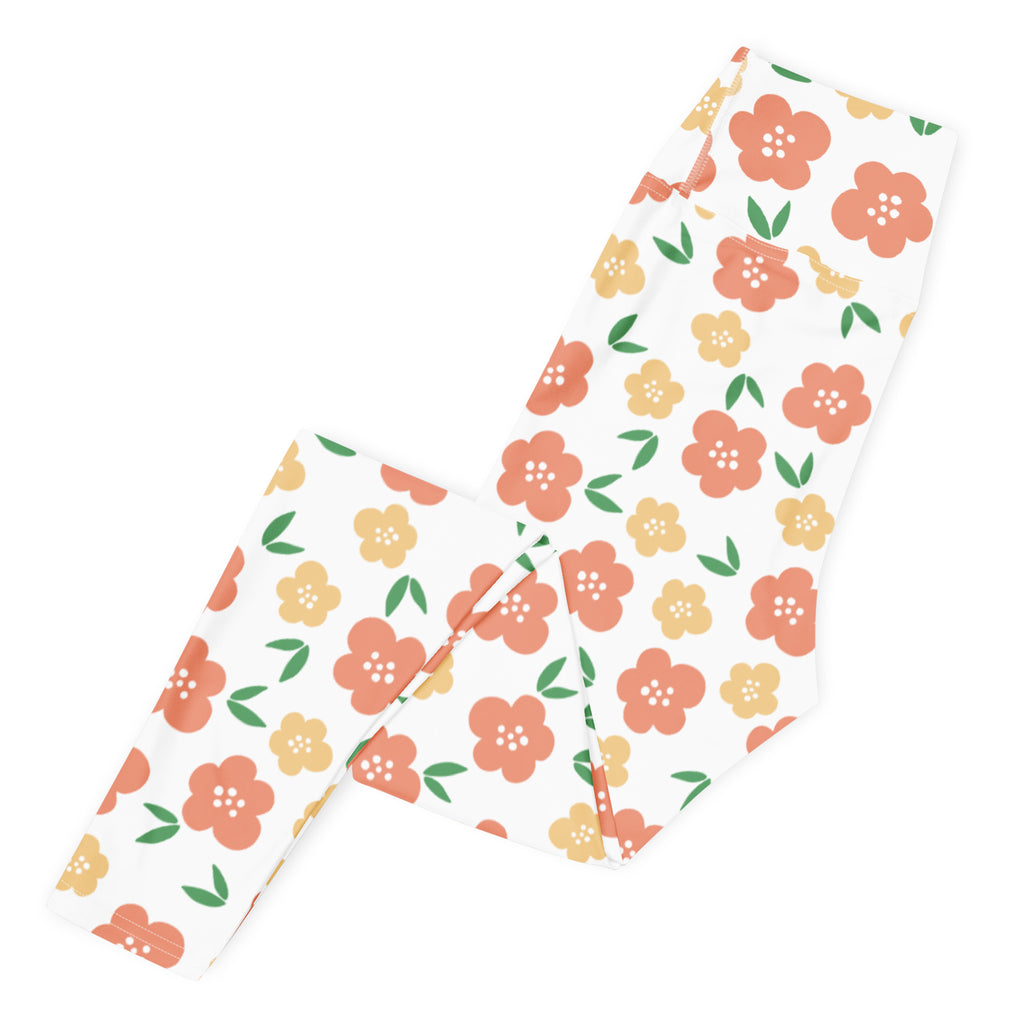Women's Orange Floral Buttery Soft Yoga Leggings - Quick Drying, High Waisted Comfort