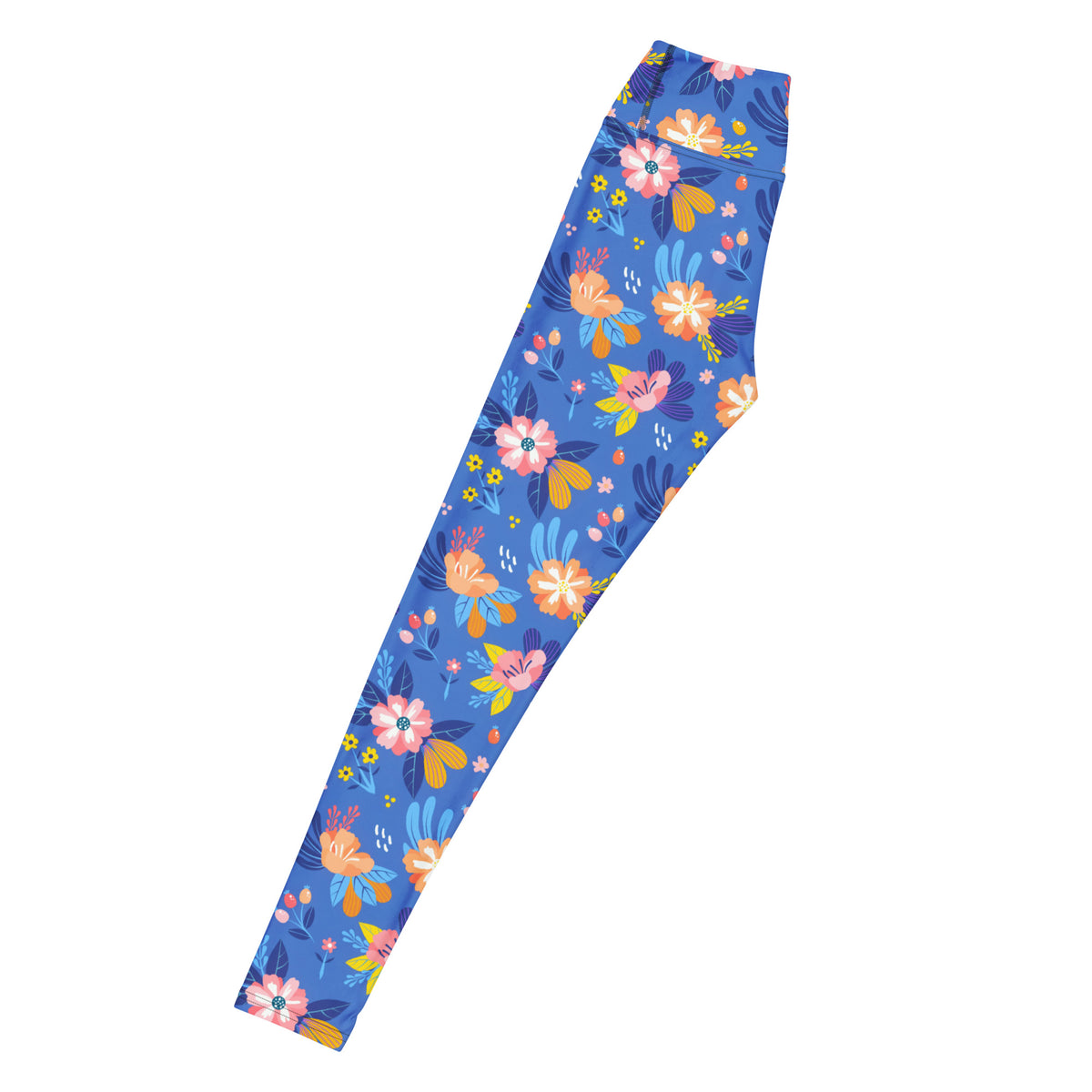 Women's Colorful Blue Floral Buttery Soft Yoga Leggings - Quick Drying, High Waisted Comfort