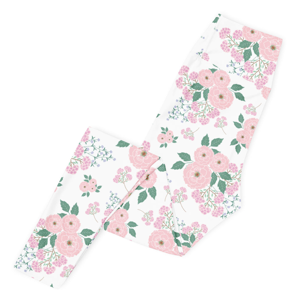Women's Pink Rose Floral Buttery Soft Yoga Leggings - Quick Drying, High Waisted Comfort