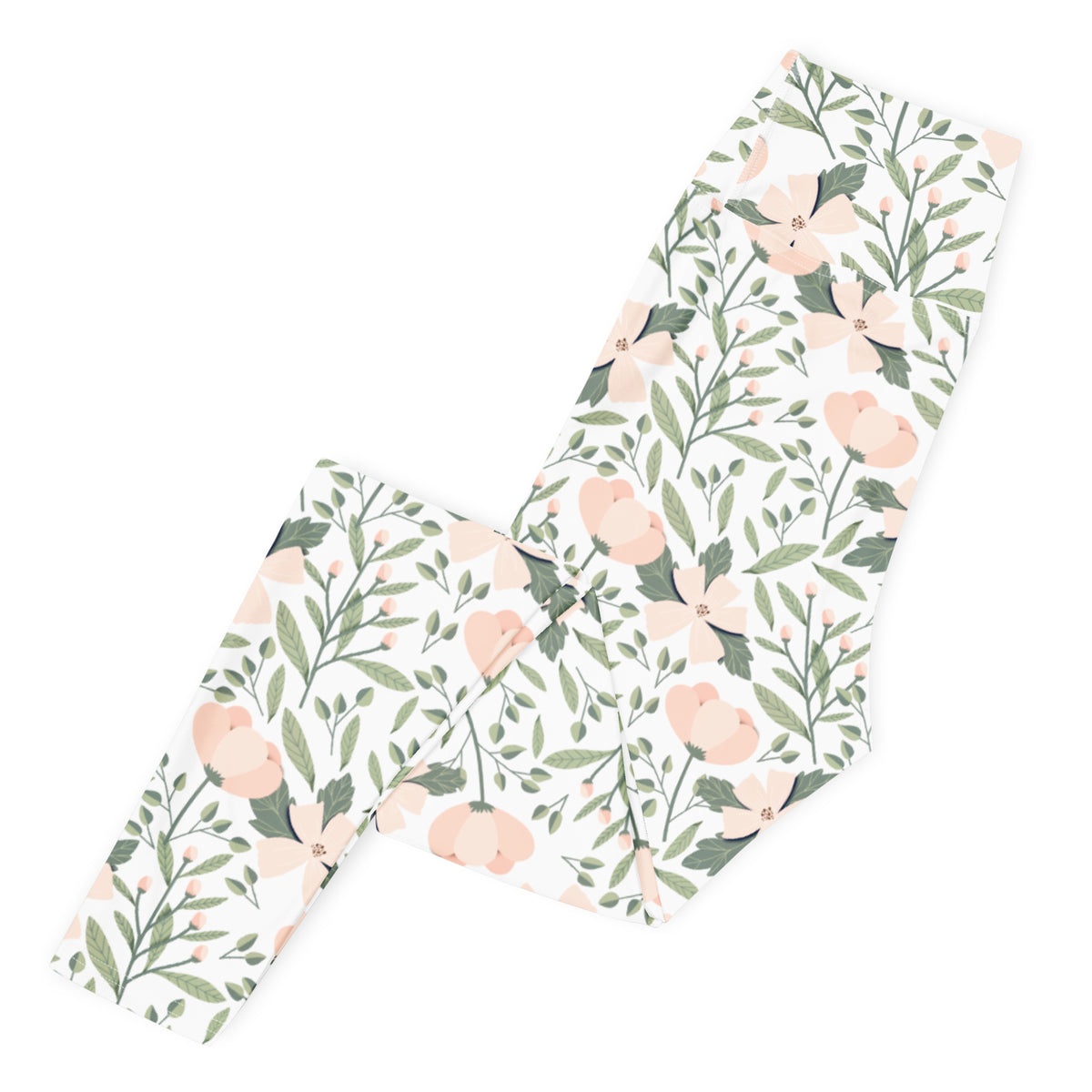 Women's Blush Pink Floral Buttery Soft Yoga Leggings - Quick Drying, High Waisted Comfort