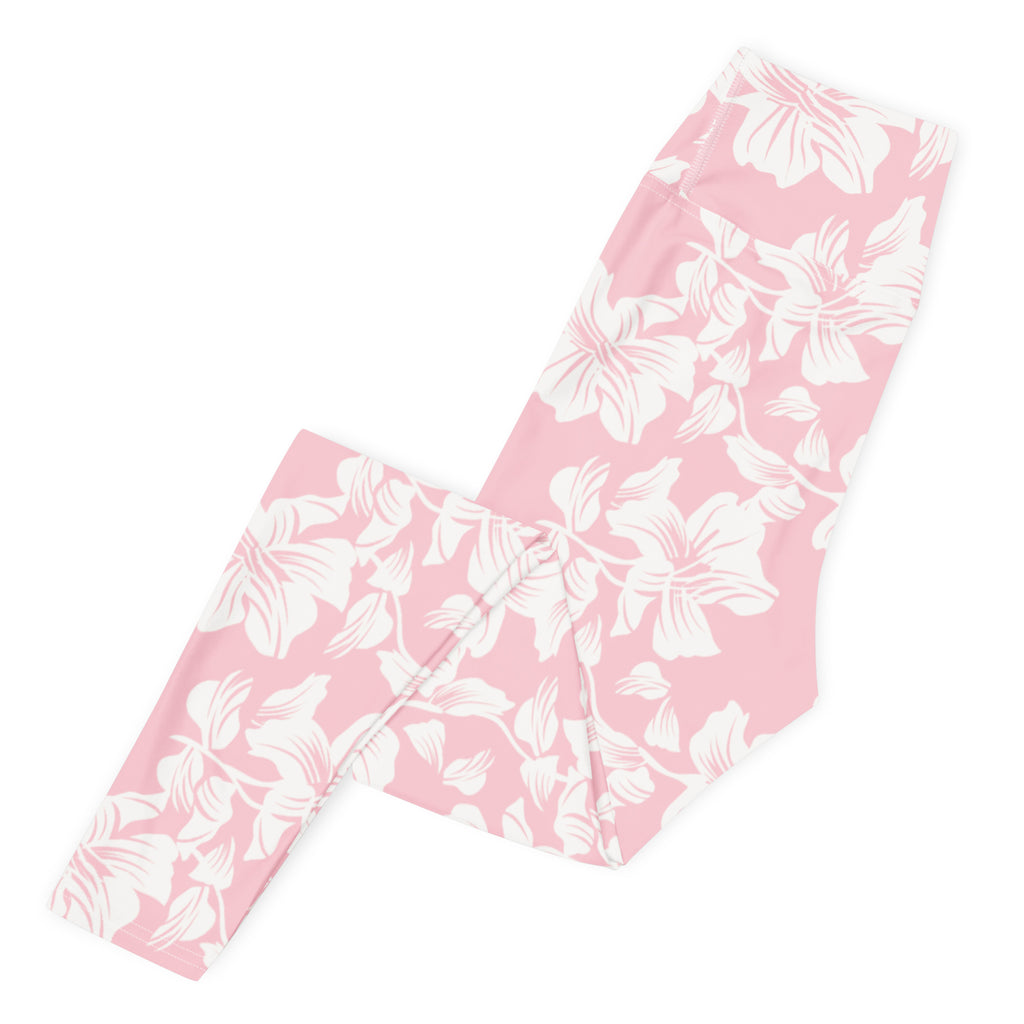 Women's Pink Lily Floral Buttery Soft Yoga Leggings - Quick Drying, High Waisted Comfort