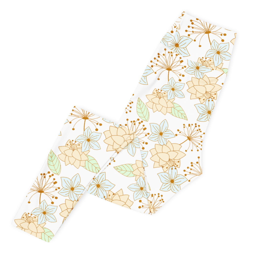 Women's Gold Floral Buttery Soft Yoga Leggings - Quick Drying, High Waisted Comfort