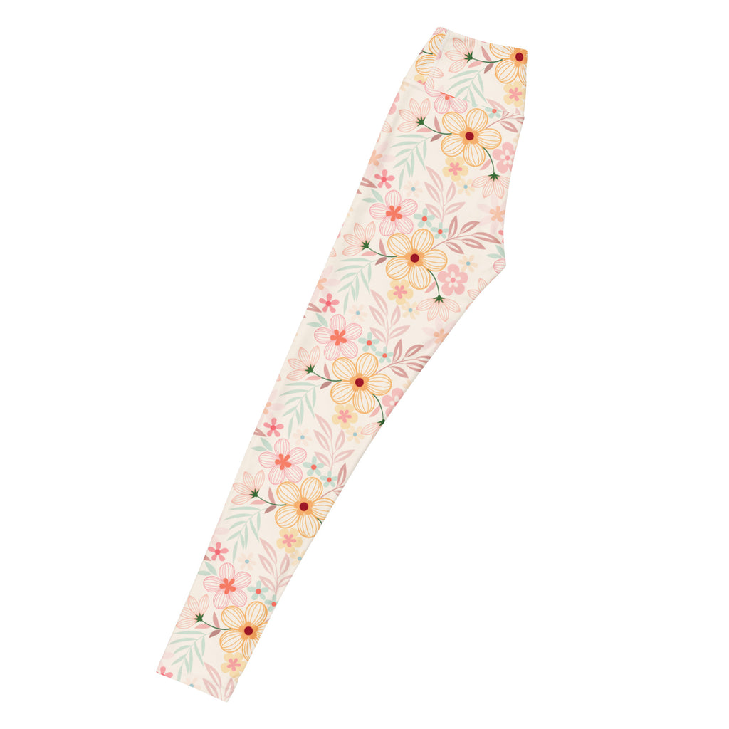 Women's Peach Pink Floral Buttery Soft Yoga Leggings - Quick Drying, High Waisted Comfort