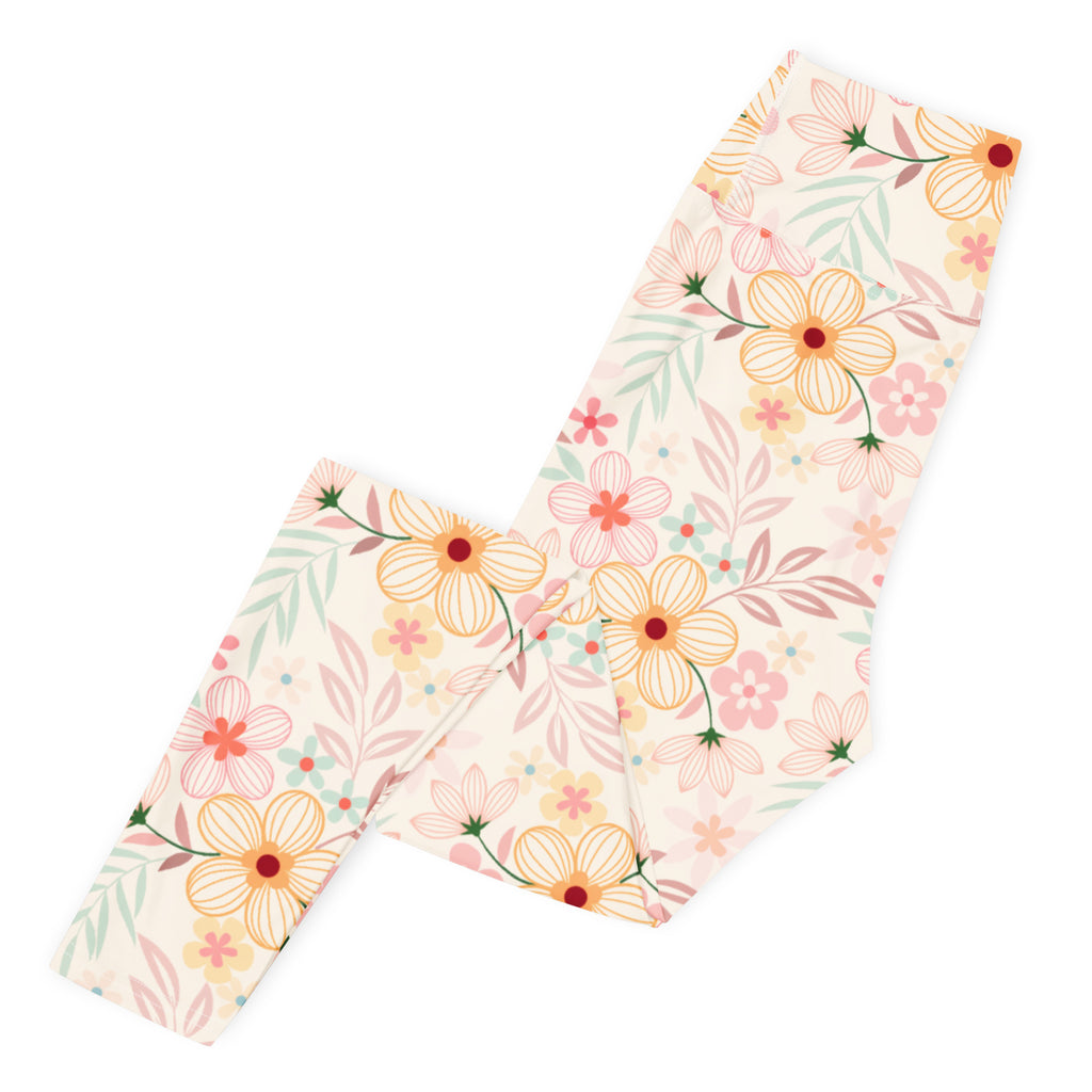 Women's Peach Pink Floral Buttery Soft Yoga Leggings - Quick Drying, High Waisted Comfort