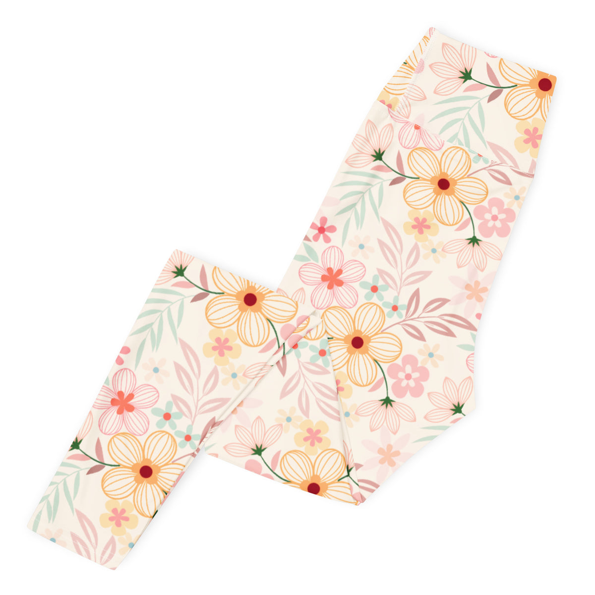 Women's Peach Pink Floral Buttery Soft Yoga Leggings - Quick Drying, High Waisted Comfort