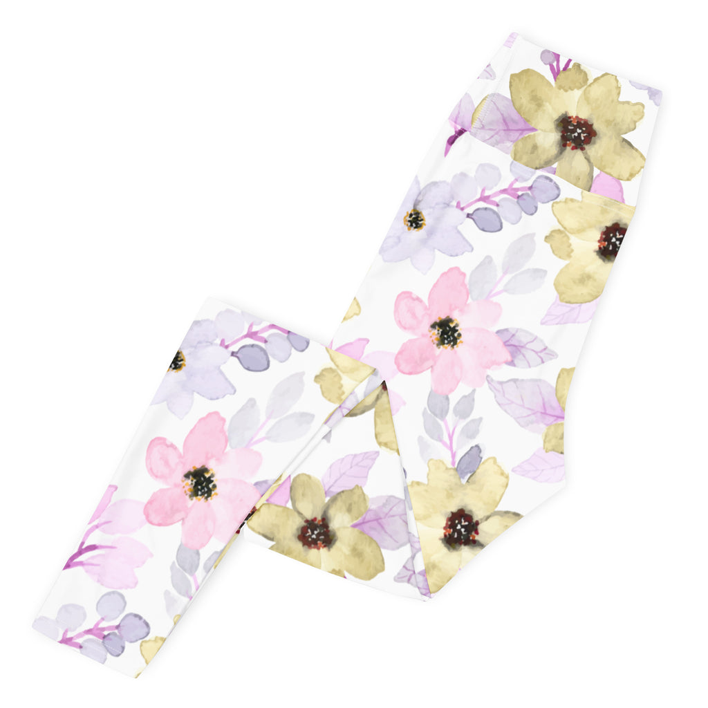 Women's Colorful Watercolor Floral Buttery Soft Yoga Leggings - Quick Drying, High Waisted Comfort