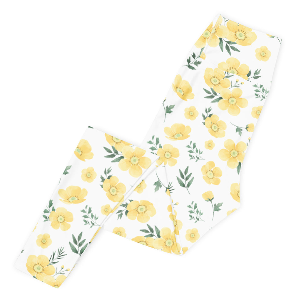 Women's Yellow Wildflower Buttery Soft Yoga Leggings - Quick Drying, High Waisted Comfort