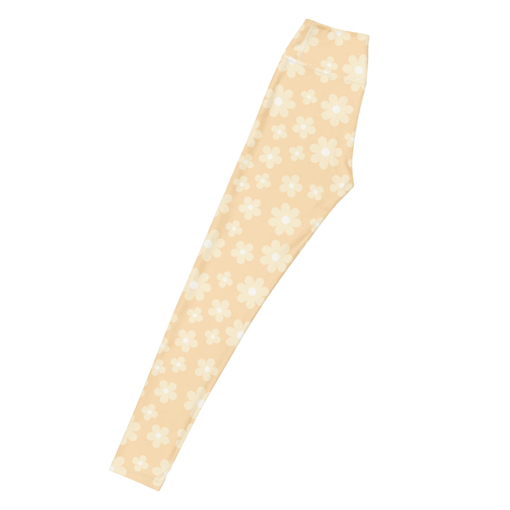 Women's Beige Daisy Buttery Soft Yoga Leggings - Quick Drying, High Waisted Comfort