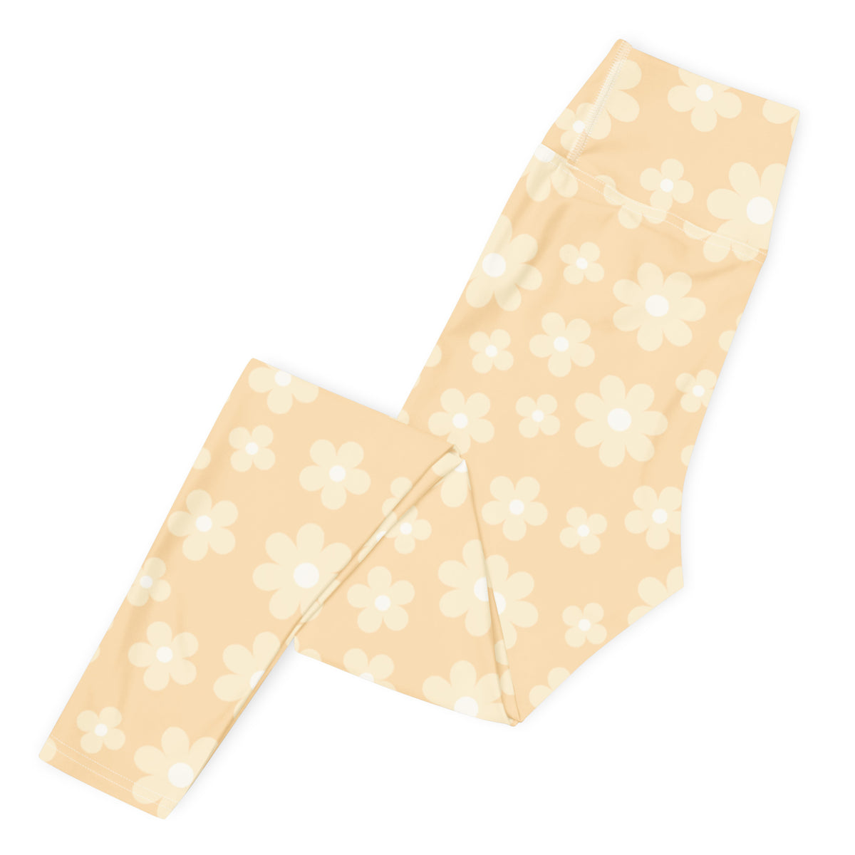 Women's Beige Daisy Buttery Soft Yoga Leggings - Quick Drying, High Waisted Comfort