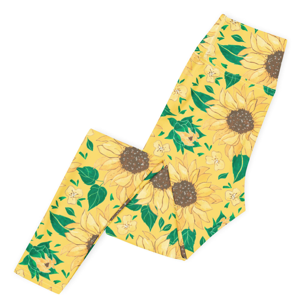 Women's Watercolor Sunflower Buttery Soft Yoga Leggings - Quick Drying, High Waisted Comfort
