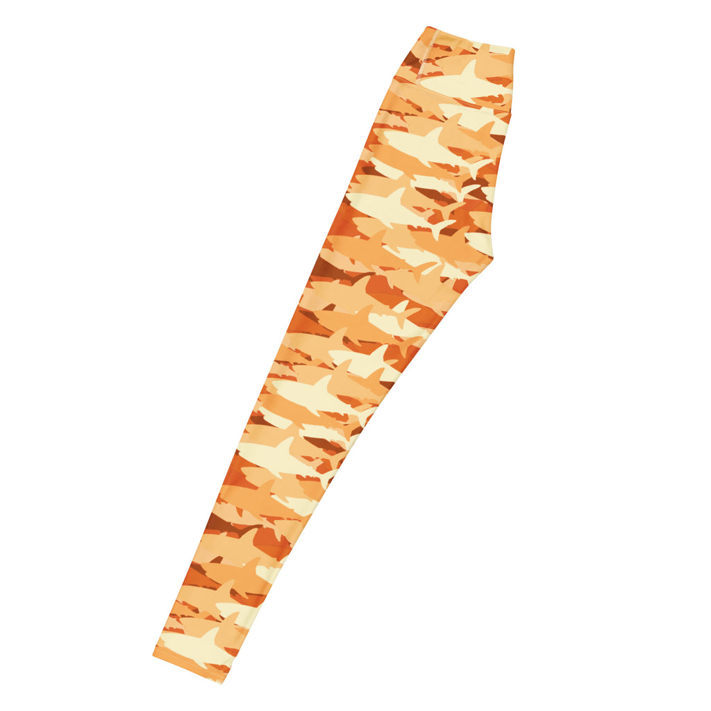 Women's Orange Shark Camouflage Buttery Soft Yoga Leggings - Quick Drying, High Waisted Comfort