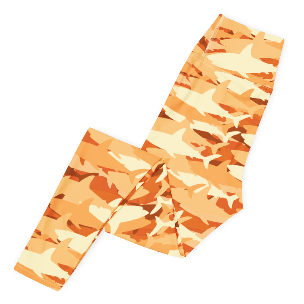 Women's Orange Shark Camouflage Buttery Soft Yoga Leggings - Quick Drying, High Waisted Comfort