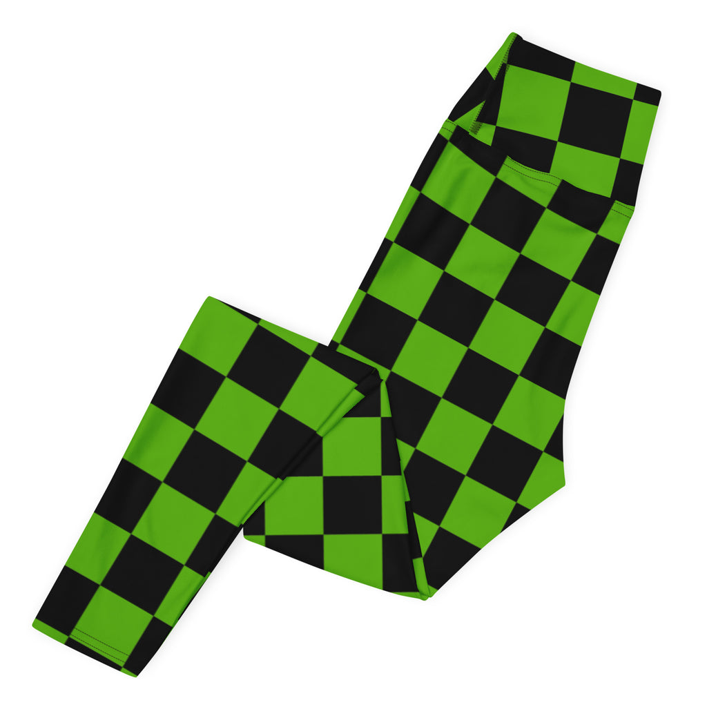 Women's Green & Black Checkered Halloween Buttery Soft Yoga Leggings - Quick Drying, High Waisted Comfort