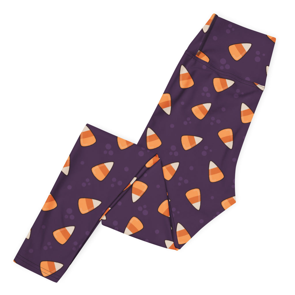 Women's Dark Purple Candy Corn Halloween Buttery Soft Yoga Leggings - Quick Drying, High Waisted Comfort