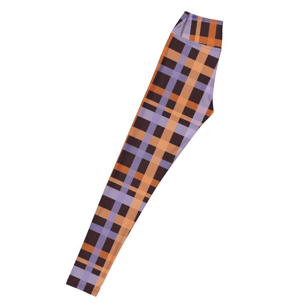 Women's Orange & Purple Plaid Halloween Buttery Soft Yoga Leggings - Quick Drying, High Waisted Comfort