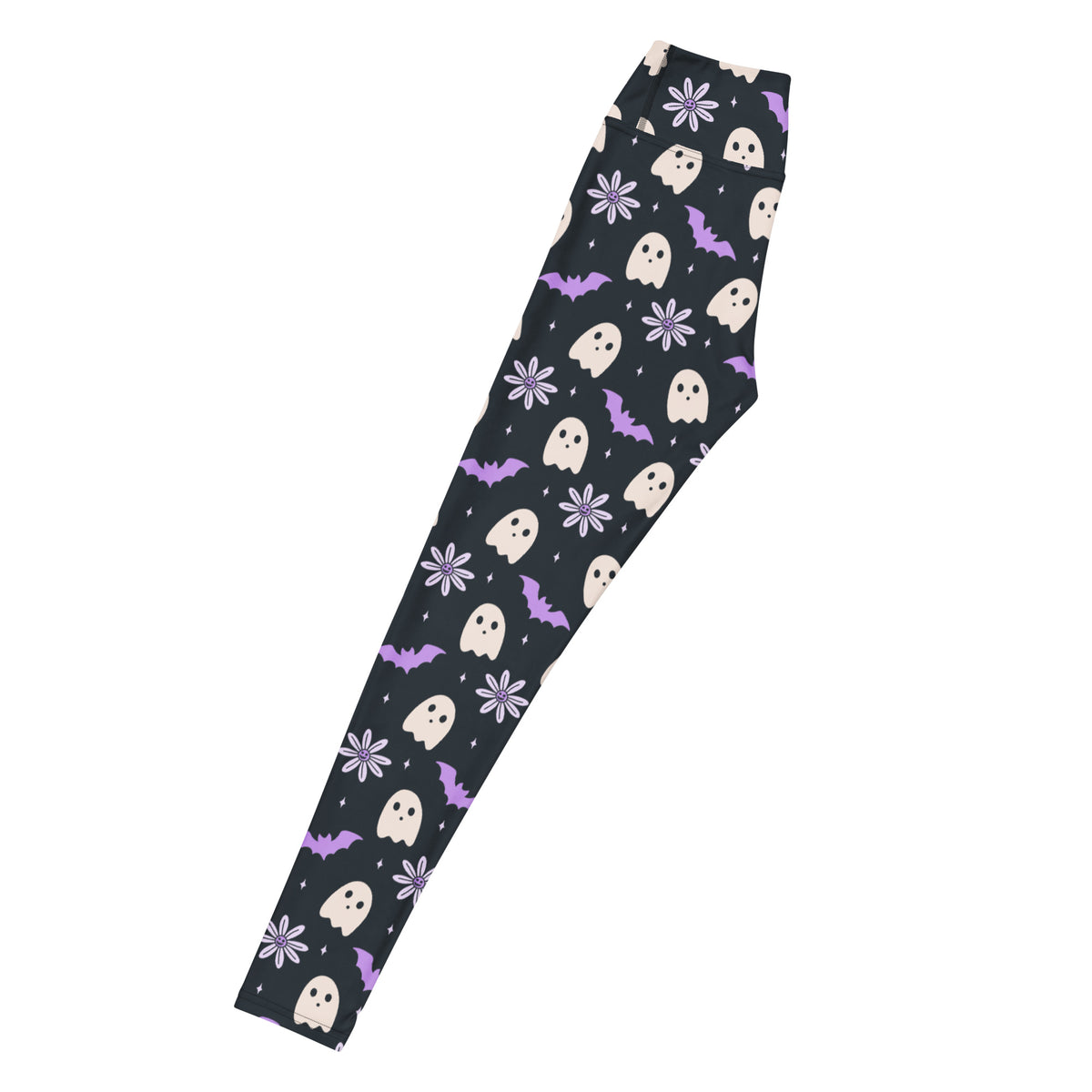 Women's Purple Floral Ghost Halloween Buttery Soft Yoga Leggings - Quick Drying, High Waisted Comfort