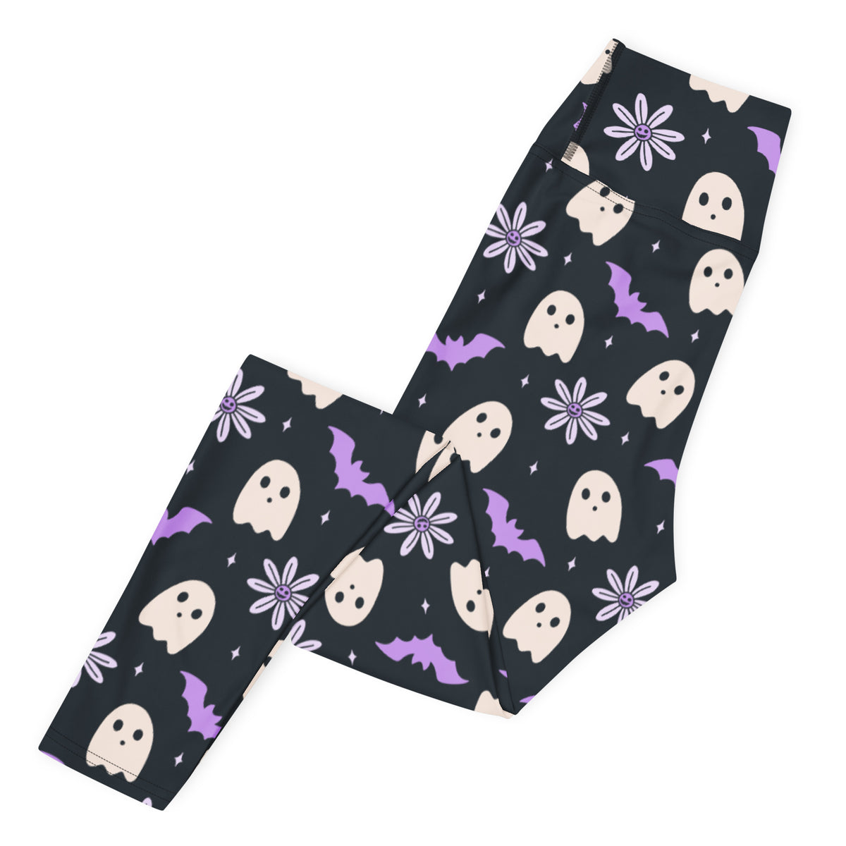 Women's Purple Floral Ghost Halloween Buttery Soft Yoga Leggings - Quick Drying, High Waisted Comfort