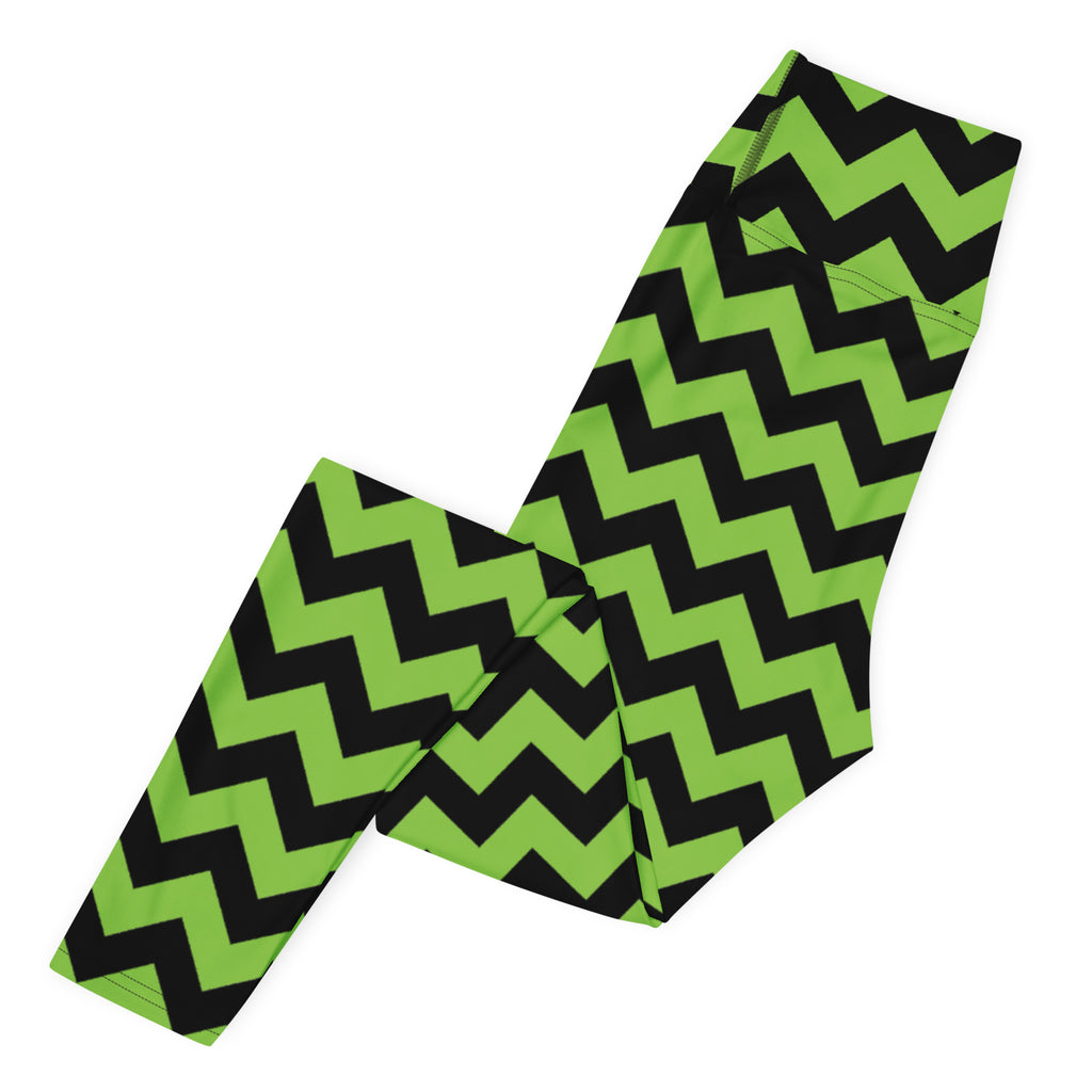 Women's Green Chevron Halloween Buttery Soft Yoga Leggings - Quick Drying, High Waisted Comfort