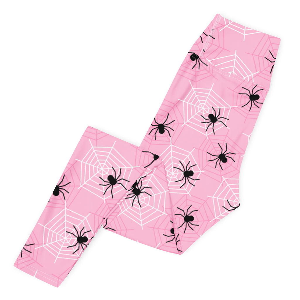 Women's Pink Spider Halloween Buttery Soft Yoga Leggings - Quick Drying, High Waisted Comfort