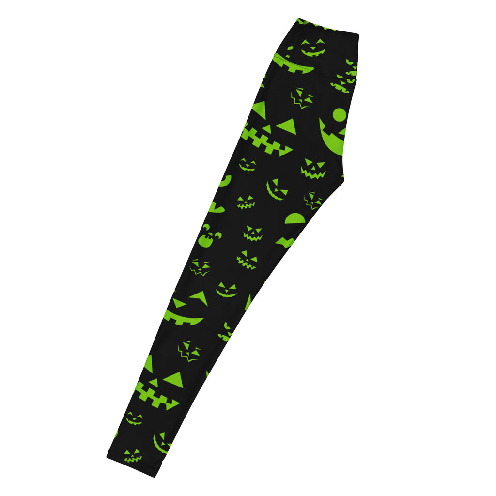 Women's Green Jack-O'-Lantern Faces Halloween Buttery Soft Yoga Leggings - Quick Drying, High Waisted Comfort