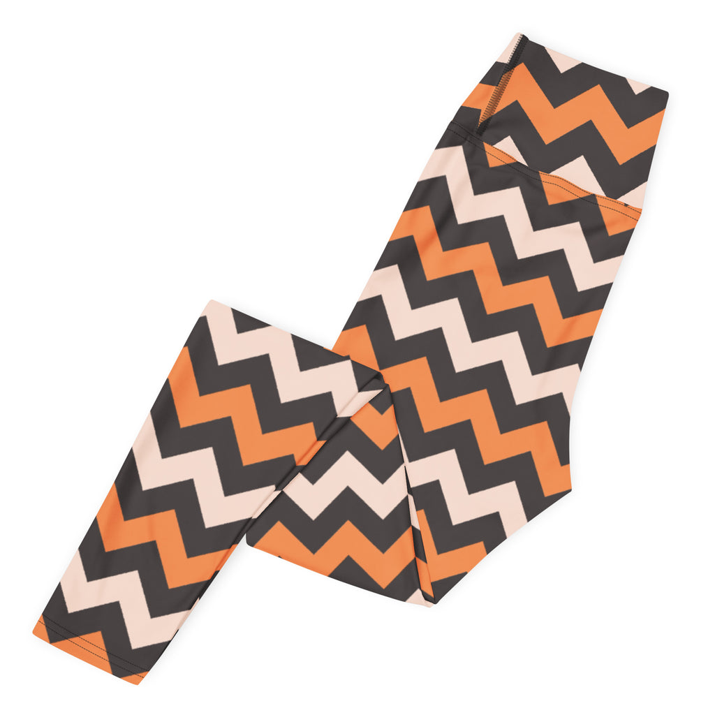 Women's Orange & Cream Chevron Halloween Buttery Soft Yoga Leggings - Quick Drying, High Waisted Comfort