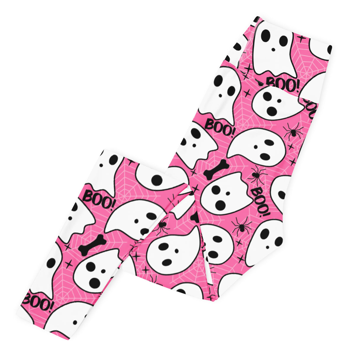 Women's Pink Ghost Halloween Themed Buttery Soft Yoga Leggings - Quick Drying, High Waisted Comfort