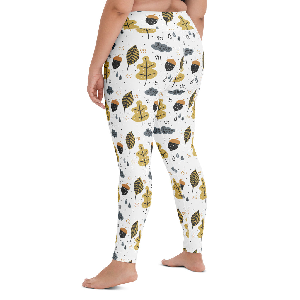Women's Fall Leaves & Acorn Buttery Soft Yoga Leggings - Quick Drying, High Waisted Comfort
