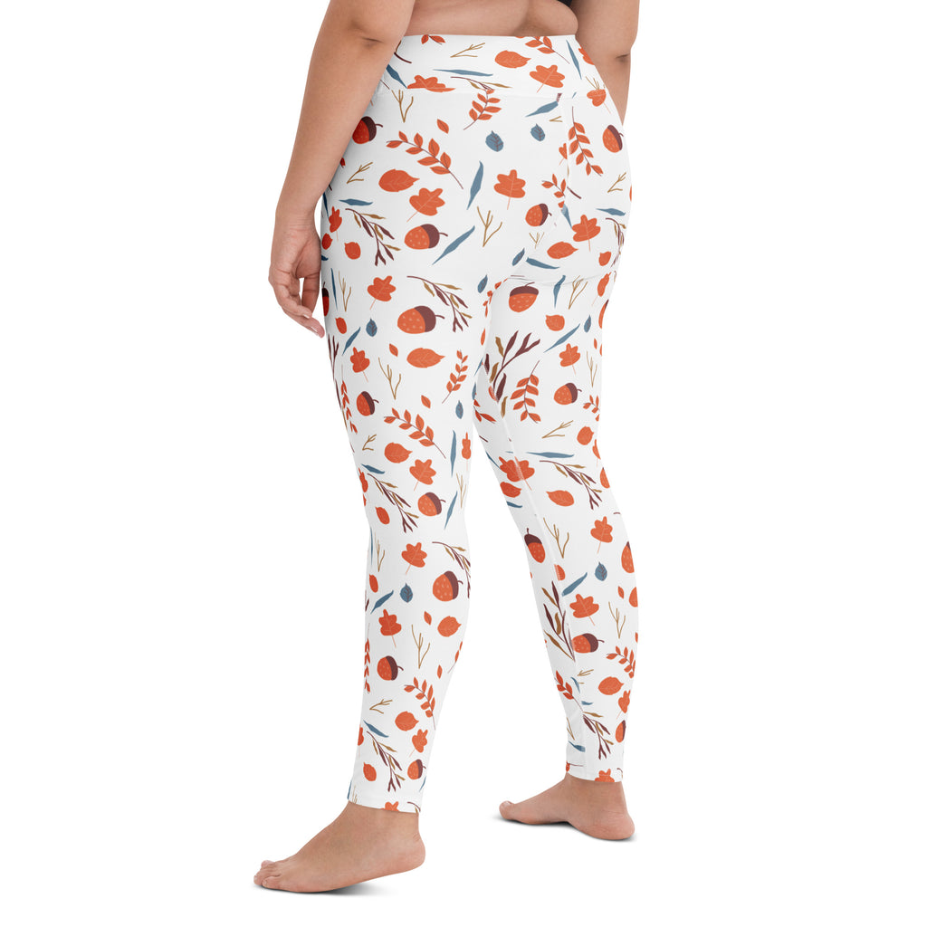 Women's Autumn Leaves & Acorn Buttery Soft Yoga Leggings - Quick Drying, High Waisted Comfort