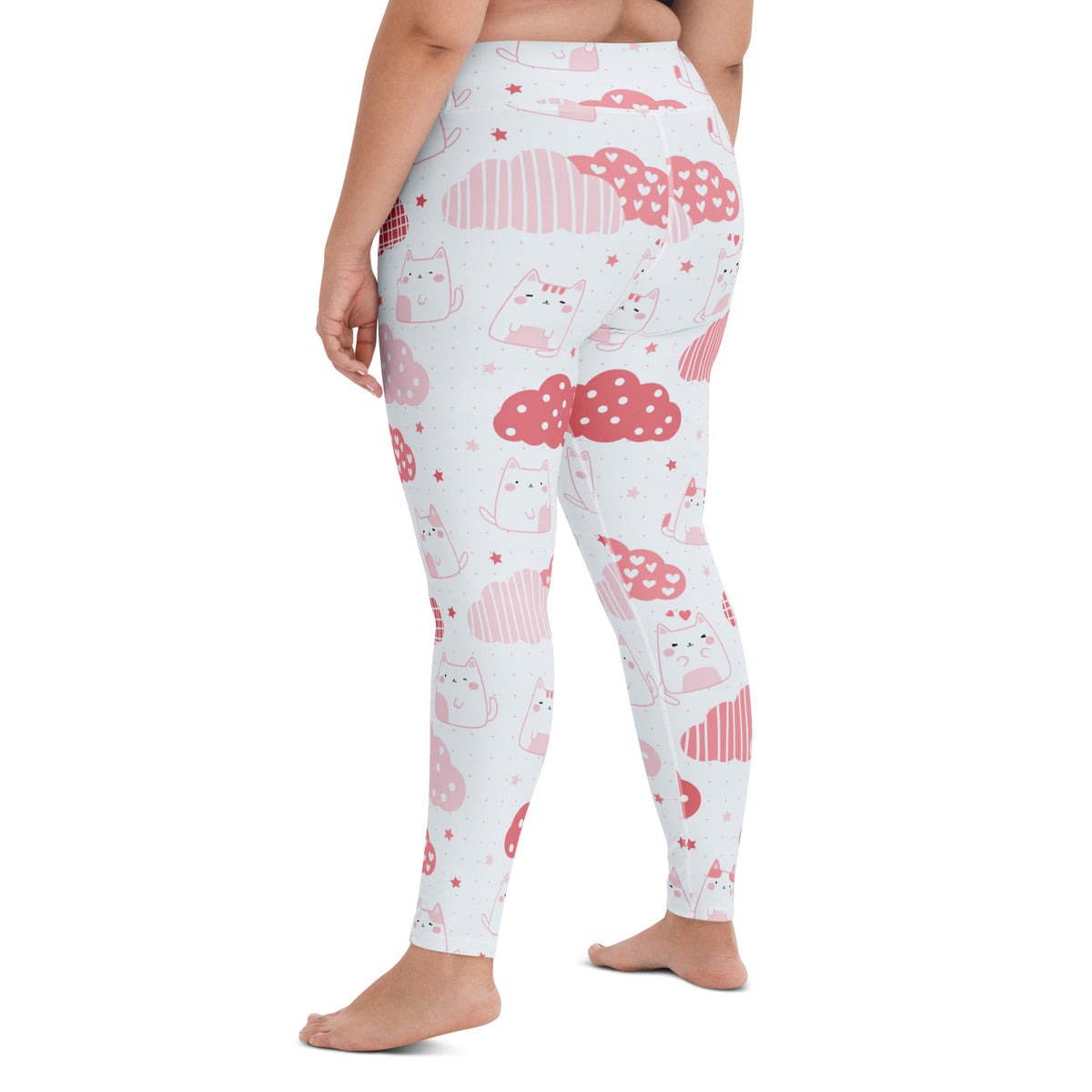Women's Pink Cat Valentine Buttery Soft Yoga Leggings - Quick Drying, High Waisted Comfort