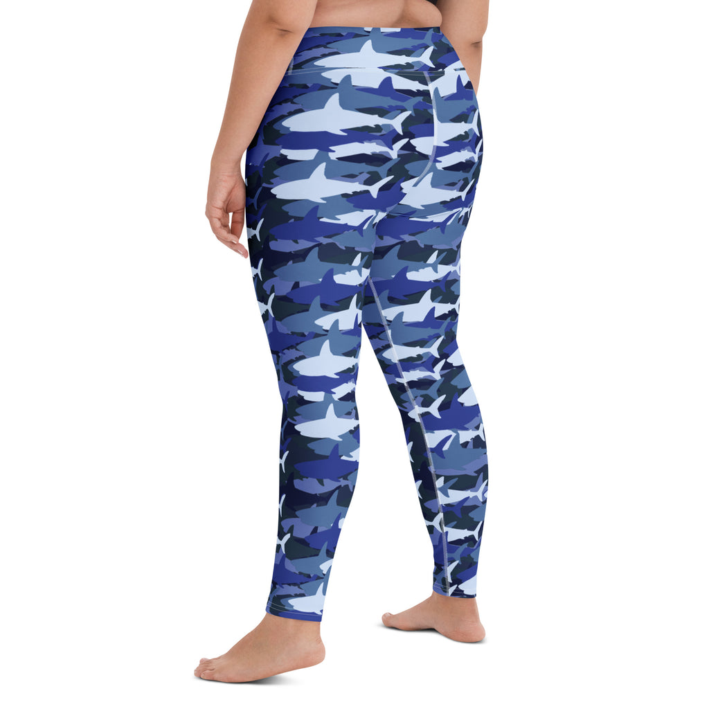 Women's Blue Shark Camouflage Buttery Soft Yoga Leggings - Quick Drying, High Waisted Comfort